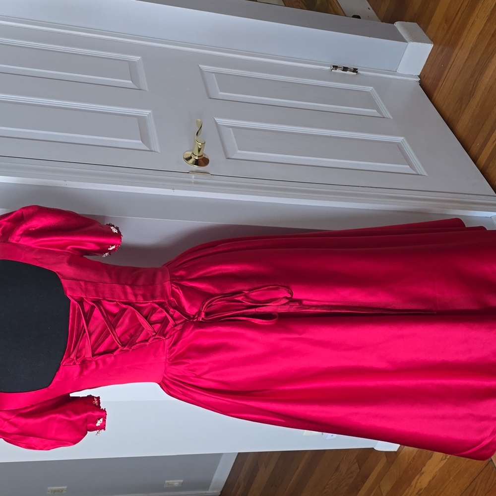 Elegant Red Puff Sleeve Dress - Picture 7 of 7